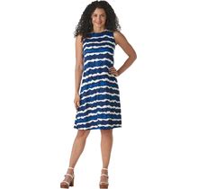 Masseys Easy Swing Dress (Size 2X) Navy Stripe/Tie Dye, Viscose