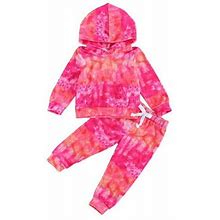 Tie-Dye Printed Girls Boys Clothes Sets Long Sleeve Pullover Hooded Tops Pants 2Pcs Autumn Winter Outfits