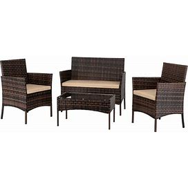 4-Pieces Patio Furniture Sets Rattan Wicker Conversation Set - Brown Wicker