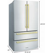 ZLINE 36"" Autograph Edition 22.5 Cu. Ft 4-Door French Door Refrigerator With Ice Maker In Stainless Steel With Champagne Bronze Square Handles (RFMZ-