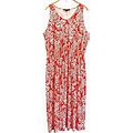 Chadwicks Size 1X Dress Sleeveless Maxi Sun Floral Red Coral White Stretch