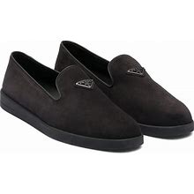 Prada Suede Slippers, Men, Black, Size 8