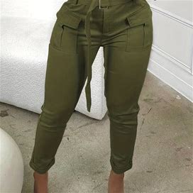 High Waist Cargo Pants, Casual Solid Cropped Pants With Pockets, Women's Clothing,Army Green,User-Friendly,Temu