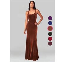 Azazie Trumpet/Mermaid V-Neck Floor-Length Velvet Bridesmaid Dresses, Terracotta -Azazie Lanessa Velvet Dress