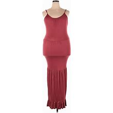 Discount Divas Casual Dress - Midi Scoop Neck Sleeveless: Burgundy Print Dresses - Women's Size 2X