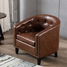 Tufted Barrel Chairtub Club, Single Sofa Chair For Living Room Bedroom Small Space, Armchair With Nailheads And Solid Wood Legs