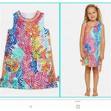 Lilly Pulitzer Dresses | Lilly Pulitzer Little Lilly Fern-Print Classic Shift Dress Girls 7 Colorfull | Color: Gold/Pink | Size: 7G