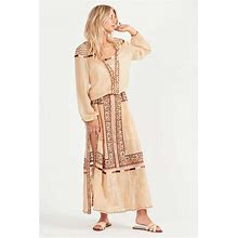 Tigerlily Reseda Maxi Dress Embroidered V Neck Cream Long Sleeve Small