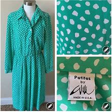 Vintage Petites By Willi Polka Dot Green & White Midi Dress Size 8 7523