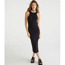 Aeropostale Womens' Solid High-Neck Ribbed Midi Dress - Black - Size M - Rayon - Teen Fashion & Clothing - Shop Summer Styles