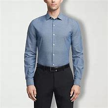 Van Heusen Stain Shield Mens Slim Fit Stretch Fabric Long Sleeve Dress Shirt, 14-14.5 32-33, Blue