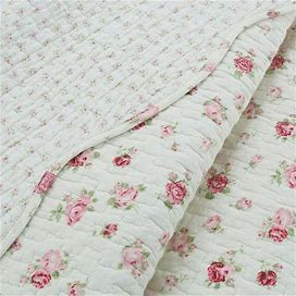 Shabby Chic Ivory White Cream Pink Red Green Leaf Victorian Rose Quilt
