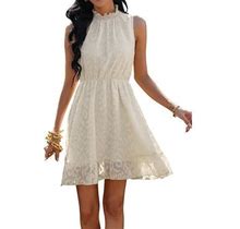 Mialoley Women Mini Dress, Elegant Sleeveless High Neck Solid Summer Casual Dating A-Line Dress
