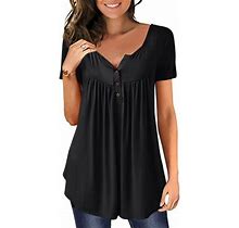 Fulijie Fleated Blouse,Big And Tall,Women's Casual Solid Button Pleated T-Shirt Blouse