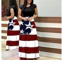 Oavqhlg3b Womens Dresses Sun Dresses Women Summer Casual 4th Of July Outfits American Flag Tie-Dye Colorful Long Floral Print Dresses Beach Casual Max