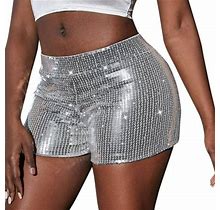 Womens Pants Casual Trendy High Waisted Casual Shorts Hot High Waisted Elastic Sequins Bar Performance Clothing Shorts Pant