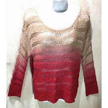 Venus Womens Loose Knit Ombre Open Knit Round Neck Pullover Sweater Pink Size M