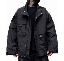 Jlmmen Men's Bomber Black Jacket Zipper Lightweight Streetwear Tactical Cyberpunk Jacket Techwear Cargo Jacket For Men