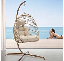 NICESOUL® Indoor Outdoor Patio Wicker Hanging Chair Swing Hammock Egg Basket Chairs UV Resistant Cushions 350Lbs Capaticy For Patio Backyard Balcony