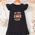 Baby Girls 2024 Summer New 95 % Cotton Fashion Casual Dress, Rugby Pattern Letter Print Small Flying Sleeve Princess Dress,Black,High Demand,Temu