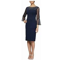 Alex Evenings Missy Navy Sheer Embellished Illusion Dress WOMENS SIZE 16