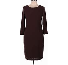 Cato Casual Dress - Sheath Crew Neck 3/4 Sleeves: Burgundy Print Dresses - Women's Size 10
