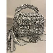 Silver Handbag / Luxury Crochet Bag/ Woven Bag/ Women's Bag/ Gift For Her / Wedding Bag/ Knitted Bag/ Crossbody Bag/ Party Bag/ Xmas Gift