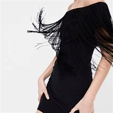 Zara Dresses | Zara Black Fringed Dress | Color: Black | Size: M