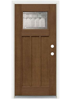 36 in. X 80 in. Medium Oak Left-Hand Inswing 1-Lite Vintage Classic Craftsman Stained Fiberglass Prehung Front Door