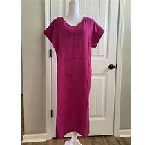 New Eileen Fisher Organic Cotton Gauze V-Neck Dress C/L Cerise Sz XXS