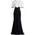 Tadashi Shoji Women's Contrast Pearl Capelet Gown - Ivory Black - Size 10