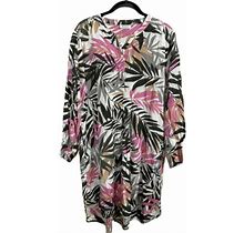 Masai Size Xs Pink Black White Palm Leaves High Low Popover Dress