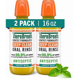 Therabreath Deep Clean Mouthwash, Antigingivitis, Antiseptic, Fresh Mint Flavor, Dentist Formulated, Alcohol Free, 16 Fl Oz (Pack Of 2)
