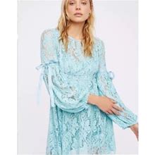Free People Women's Ruby Crochet Lace Mini Dress Size S Blue $128 Msrp