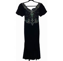 Landa Dresses | Vintage Landa Beaded Velvet Evening Gown Full Length Decolletage Neckline 6 | Color: Black/Green | Size: 6