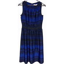 Loft Dresses | Ann Taylor Loft Blue Black Sleeveless Pleated Waist Lined Dress Size 4 4T Tall | Color: Black/Blue | Size: 4