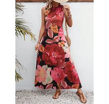 Sleeveless Printed Long A-Line Dress Casual Long Summer Dress,M