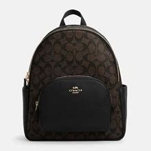Coach Court Gold/Brown Black Signature Coated Canvas & Leather