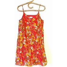 Loft Dresses | Red Floral Baby Doll Dress Ann Taylor Small Cotton Like New Sun Dress Mini | Color: Orange/Red | Size: S