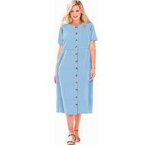 Plus Size Women's Short-Sleeve Seersucker Dress By Woman Within In Vibrant Blue Pop Stripe (Size 30 W)