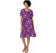 Plus Size Women's Short Pullover Crinkle Dress By Woman Within In Plum Purple Patch Floral (Size 20 W)