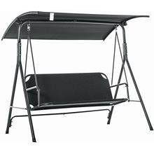 3-Seat Swing Chair, Canopy Swing With Adjustable Canopy, Patio Porch Swing With Steel Frame For 440Lbs Capacity, Black