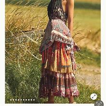 Anthropologie Boho Maxi Dress. Size Petite 4. | Color: Cream/Orange | Size: 4P