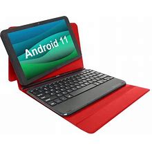 Visual Land Prestige Elite 10QH 10.1 HD IPS Android 11 Quad-Core Tablet 128GB Storage 2GB RAM With Keyboard Case - Red