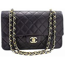 Chanel Double Flap Black Leather Shoulder Bag Authentic