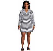 Women's Plus Size Cotton Jersey Long Sleeve Hooded Swim Cover-Up Dress - Lands' End - White - 1X