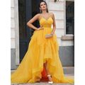 Daffodil Prom Dress High Low V-Neck Sleeveless A-Line Tulle 2024