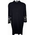Liz Claiborne Black Sweater Dress Med Petite Embellished Beaded Long