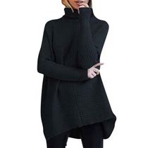 Fauean Turtleneck Sweater Women Long Batwing Sleeve Irregular Hem Knit Fashion Clothing Black Size S