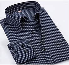 Men's Dark Navy Striped Dress Shirt, Navy / XXS